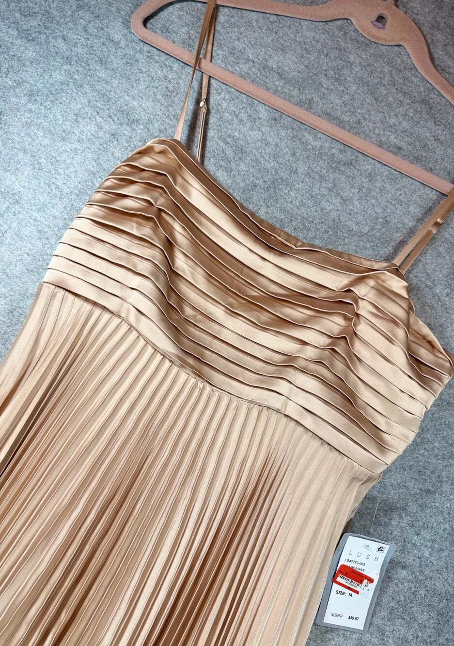 Lush Champagne Pleated Midi Dress Size M